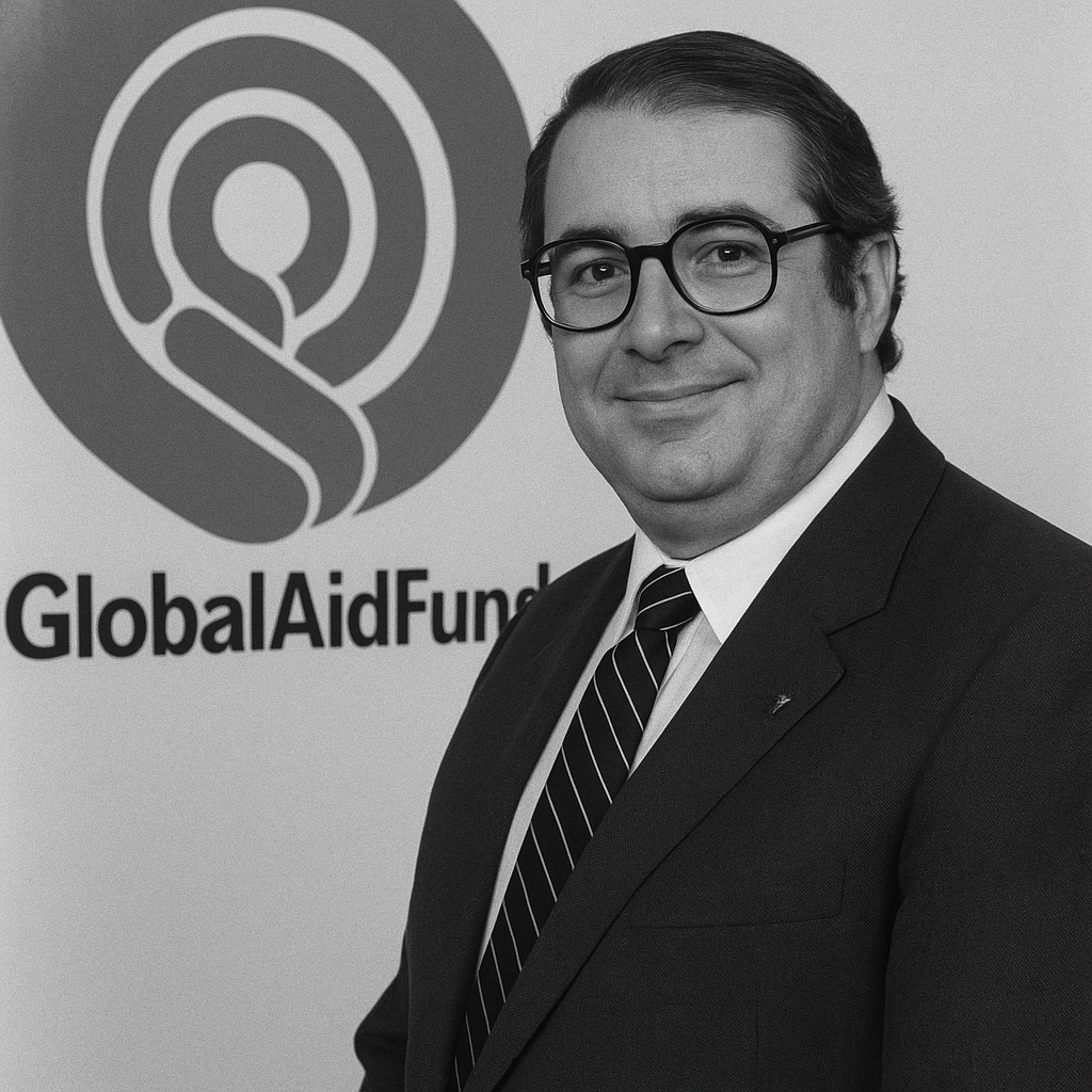 Portrait institutionnel devant un logo GlobalAidFund